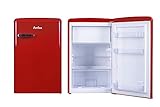 Amica KSR 361 160 R Kühlschrank mit Gefrierfach/Chili Red (Rot) / 88cm Höhe/Retro-Design/LED-Beleuchtung/Gemüseschublade