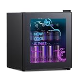 HCK 48L Mini Kühlschrank mit Glastür leise 39dB, Cyberpunk Getränkekühlschrank mit LED Beleuchtung,…