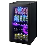 HCK 98L Getränkekühlschrank mit Cyberpunk Modern Beleuchtung, Minibar kleine Kühlschrank mit Glastür,…