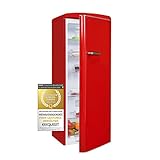 Exquisit Retrokühlschrank RKS325-V-H-160F rot | 229 L Volumen | Kühlschrank Retro freistehend | Abtau-Automatik…
