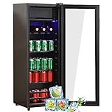 Merax Kühlschrank 128L, Freistehend Getränkekühler mit 120L-Kühlschrank + 8L-Gefrierschrank, mit LED-Innenbeleuchtung…