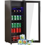 Merax Kühlschrank 128L mit Gefrierfach, Glastür, LED-Beleuchtung, verstellebare Ablage, Getränkekühlschrank…
